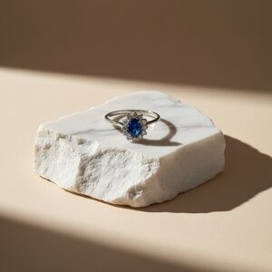 ✨ VINTAGE 18K White Gold Valenza Italy Sapphire Halo Ring